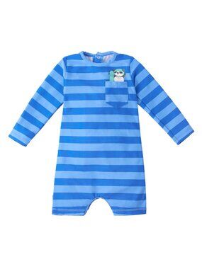 UV Skinz 12/24M Swim Romper - Panda Rugby Stripe